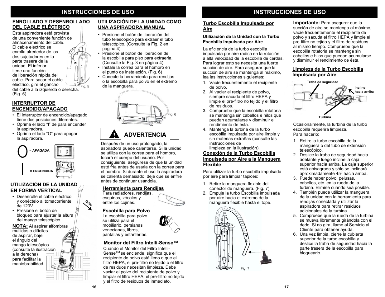 Instrucciones de uso, Advertencia | Shark EP602RF User Manual | Page 18 / 18