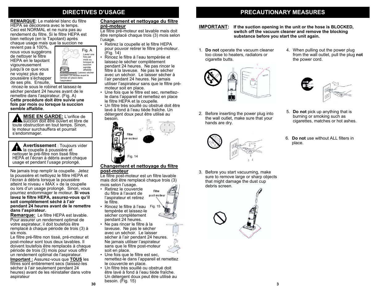 Precautionary measures directives d’usage | Shark EP602RF User Manual | Page 5 / 18