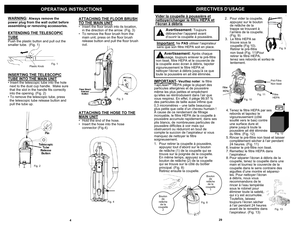 Directives d’usage operating instructions | Shark EP602RF User Manual | Page 6 / 18