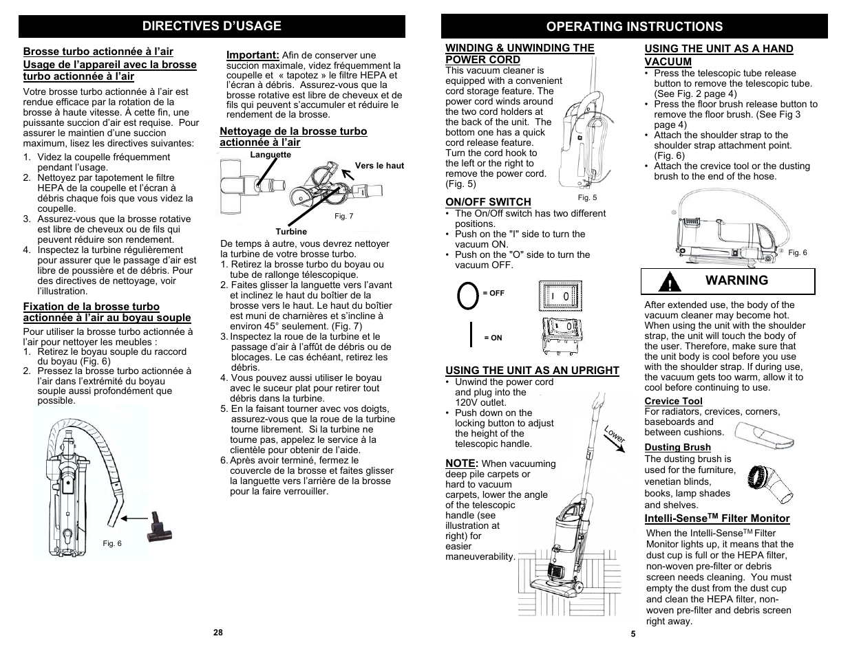 Directives d’usage operating instructions, Warning | Shark EP602RF User Manual | Page 7 / 18