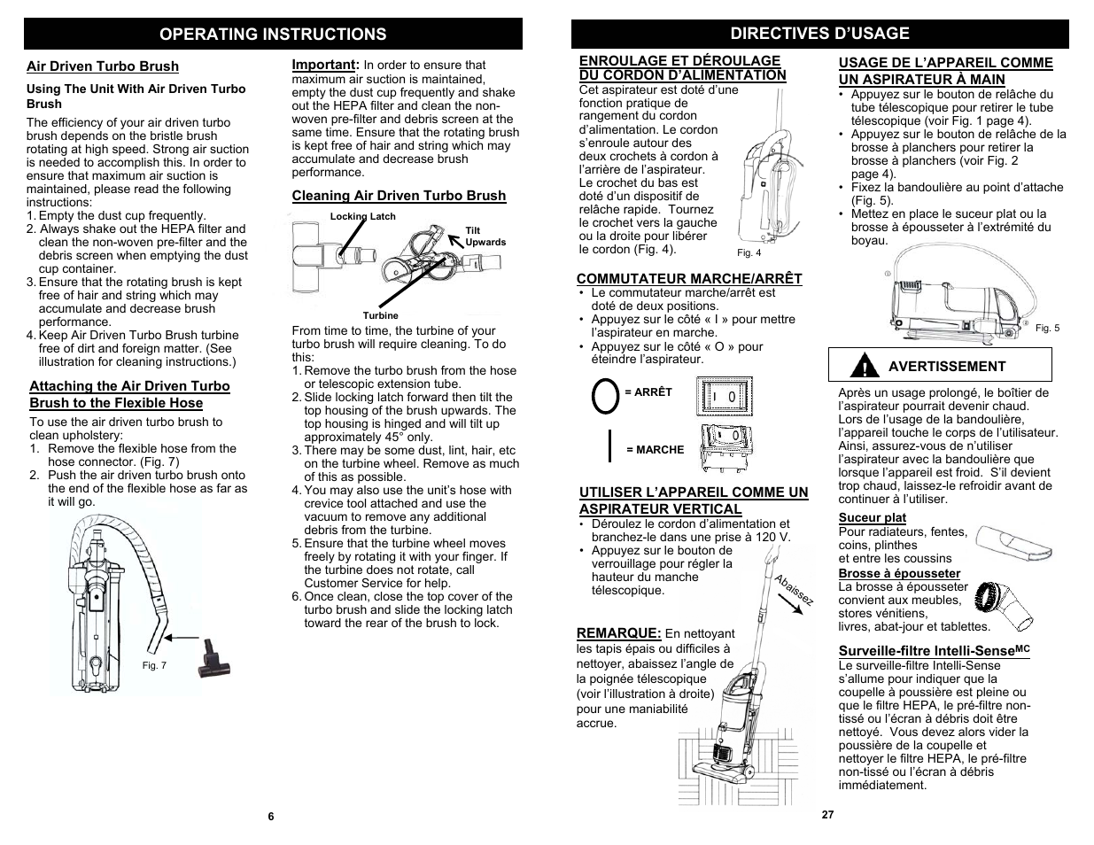 Directives d’usage operating instructions | Shark EP602RF User Manual | Page 8 / 18