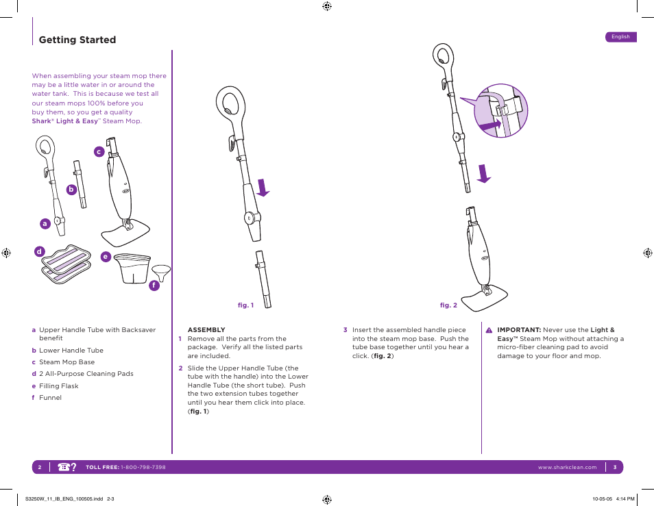 Getting started | Shark LIGHT & EASY S3250W 11 User Manual | Page 5 / 11