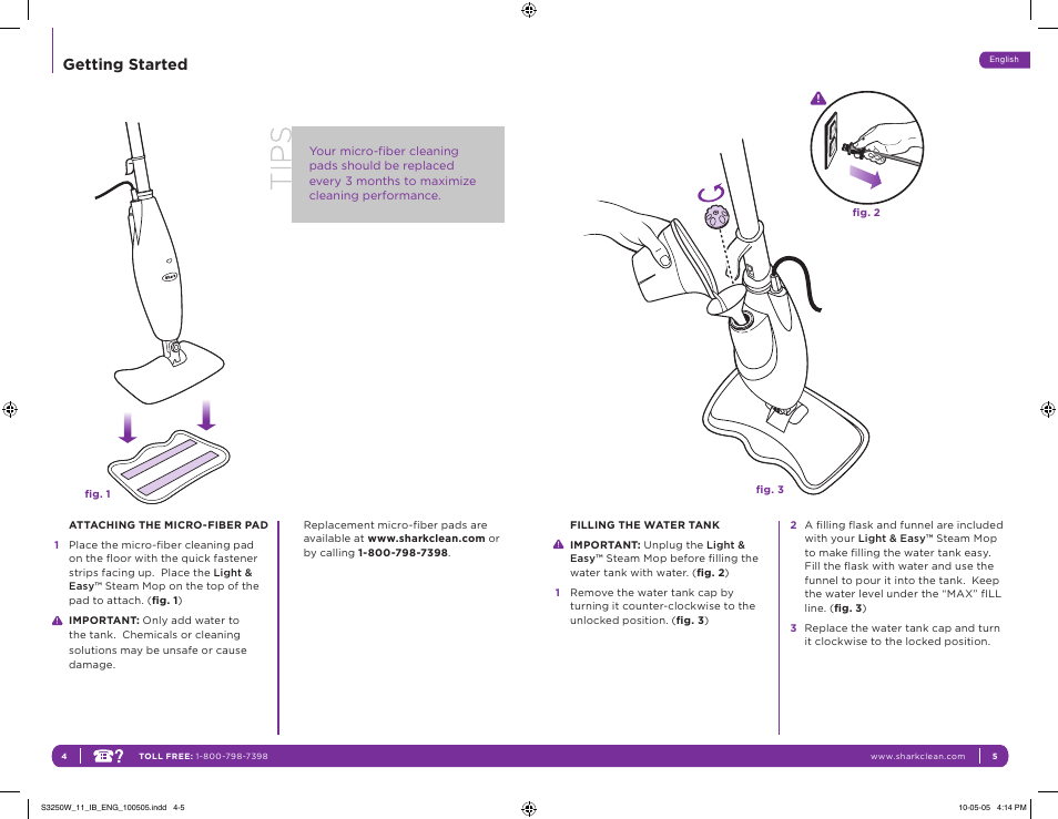 Getting started | Shark LIGHT & EASY S3250W 11 User Manual | Page 6 / 11