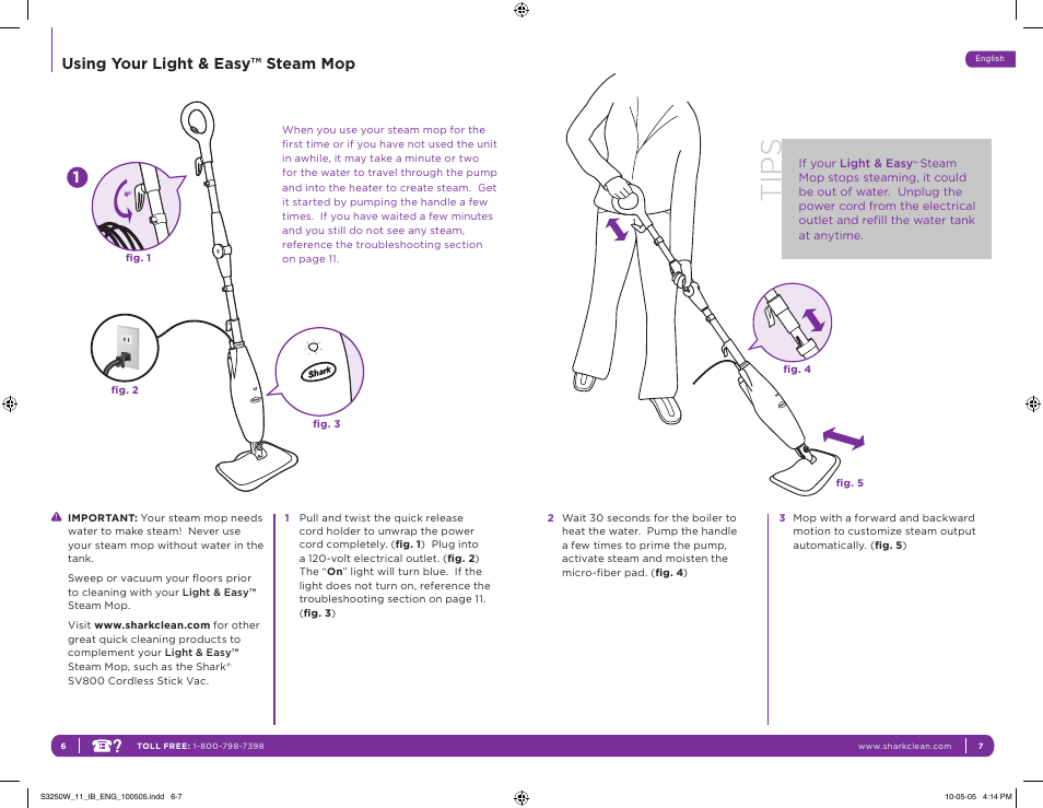 Using your light & easy™ steam mop | Shark LIGHT & EASY S3250W 11 User Manual | Page 7 / 11