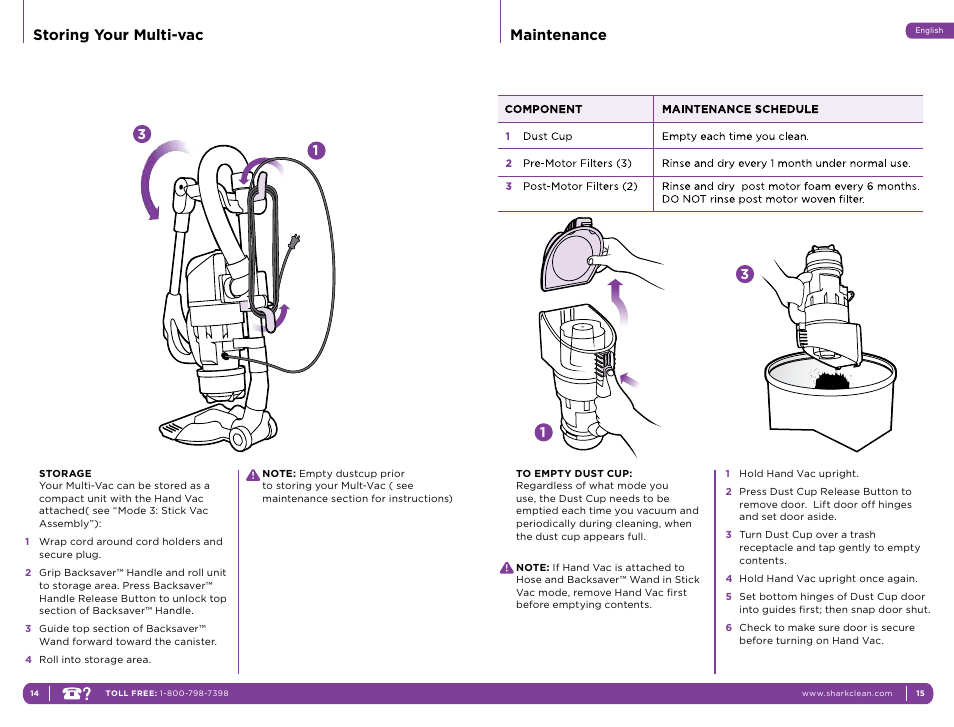 Storing your multi-vac maintenance | Shark NH15W User Manual | Page 11 / 15