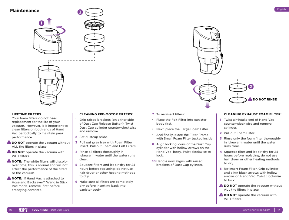 Maintenance | Shark NH15W User Manual | Page 12 / 15