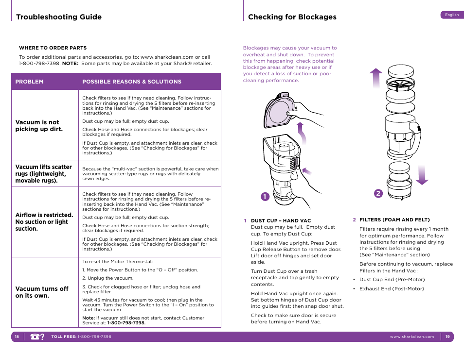 Troubleshooting guide checking for blockages | Shark NH15W User Manual | Page 13 / 15