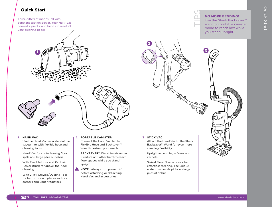 Quick start quick s tart | Shark NH15W User Manual | Page 3 / 15