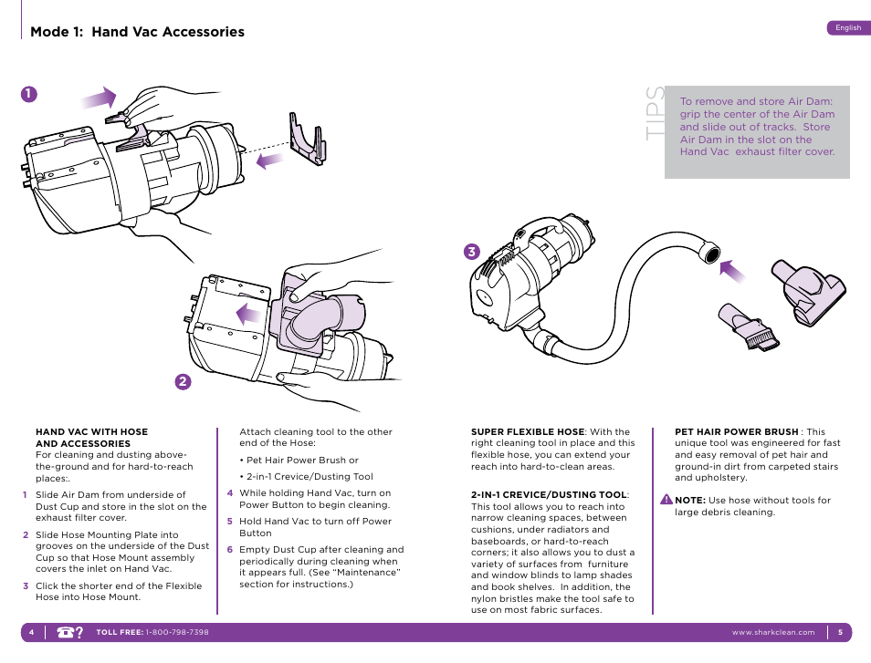 Mode 1: hand vac accessories | Shark NH15W User Manual | Page 6 / 15