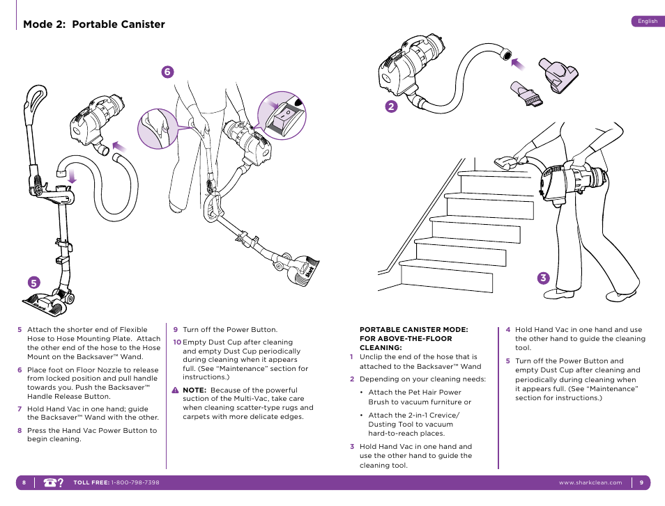 Mode 2: portable canister | Shark NH15W User Manual | Page 8 / 15