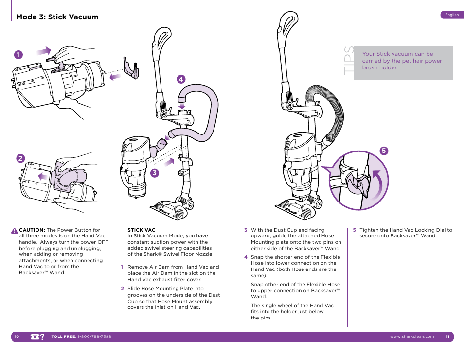 Mode 3: stick vacuum | Shark NH15W User Manual | Page 9 / 15