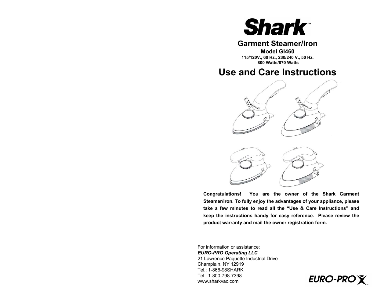 Shark GI460 User Manual | 6 pages
