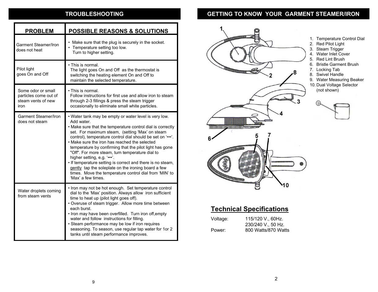 Technical specifications | Shark GI460 User Manual | Page 3 / 6