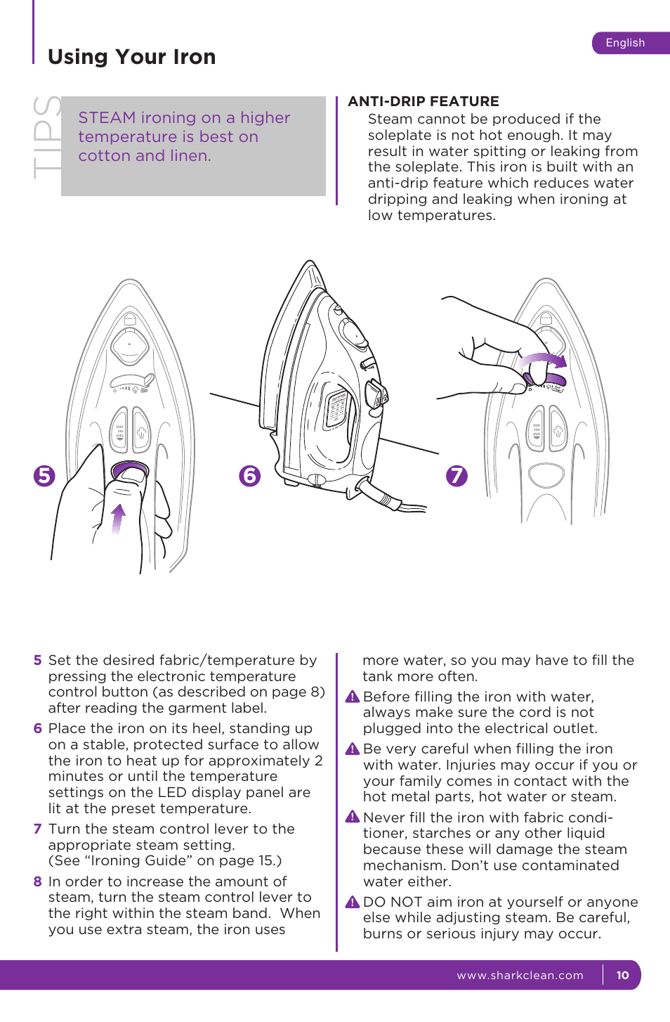 Using your iron | Shark GI468CN 12 User Manual | Page 11 / 20