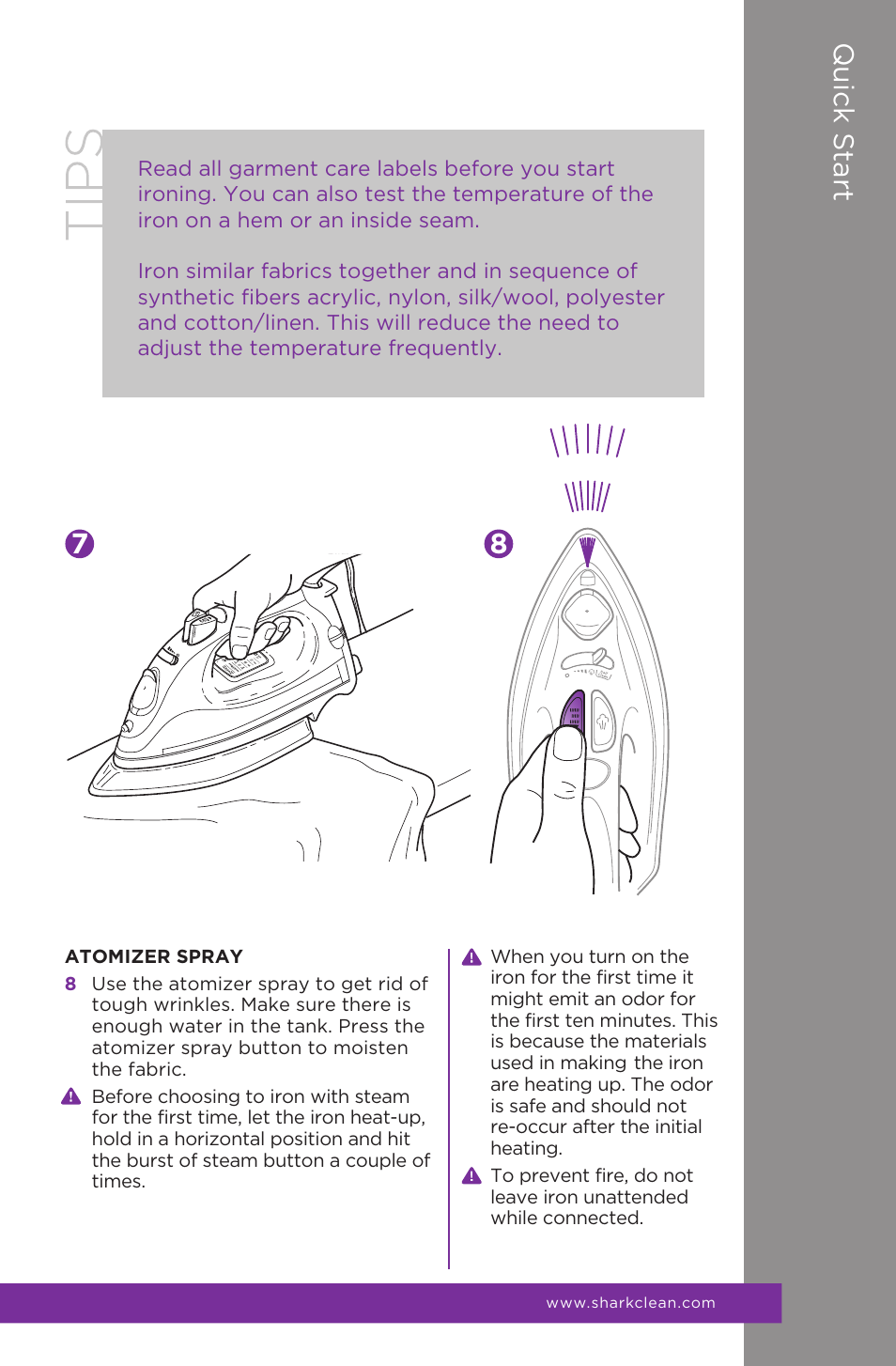 Quick start | Shark GI468CN 12 User Manual | Page 5 / 20