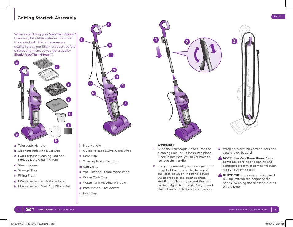 Getting started: assembly | Shark VAC-THEN-STEAM MV2010WC User Manual | Page 4 / 11