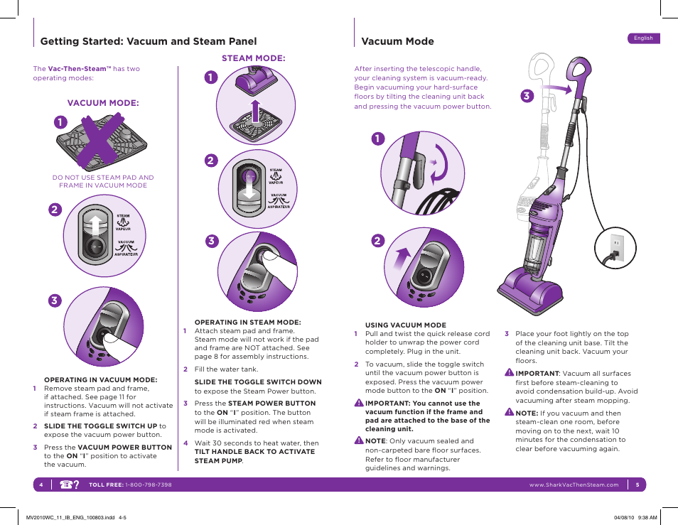 Shark VAC-THEN-STEAM MV2010WC User Manual | Page 5 / 11