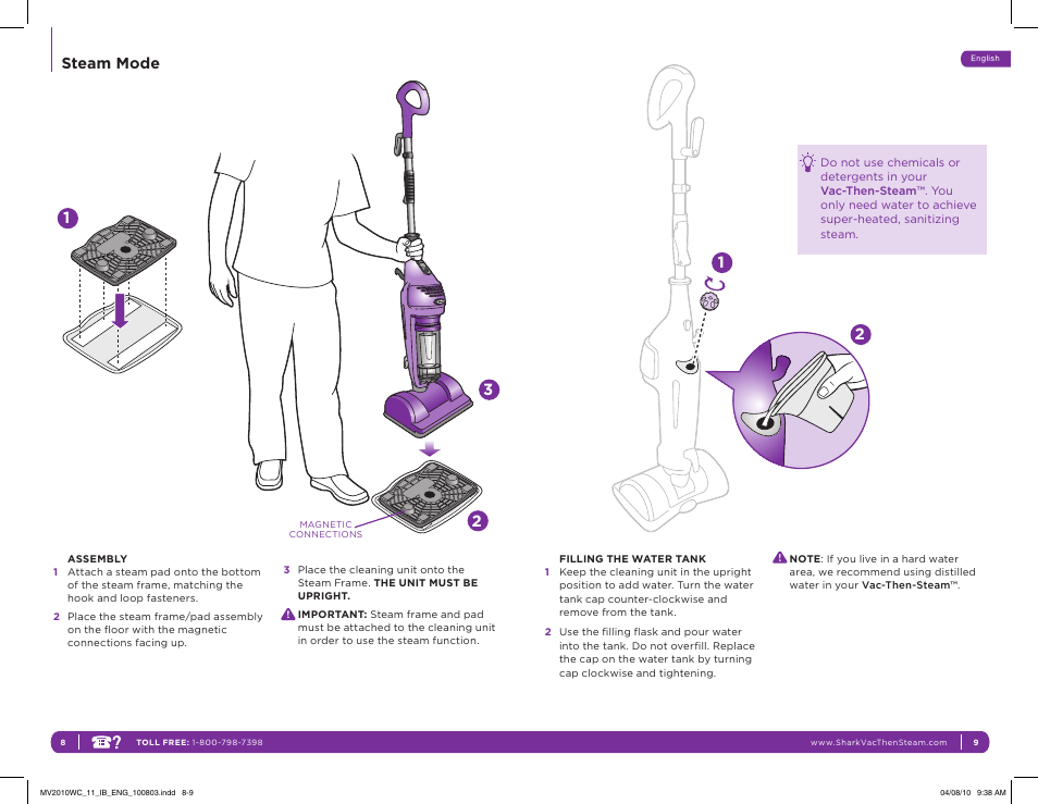 Steam mode | Shark VAC-THEN-STEAM MV2010WC User Manual | Page 7 / 11
