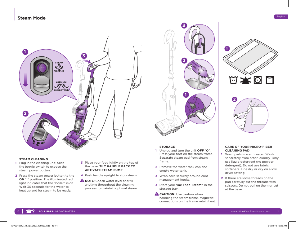 Steam mode | Shark VAC-THEN-STEAM MV2010WC User Manual | Page 8 / 11