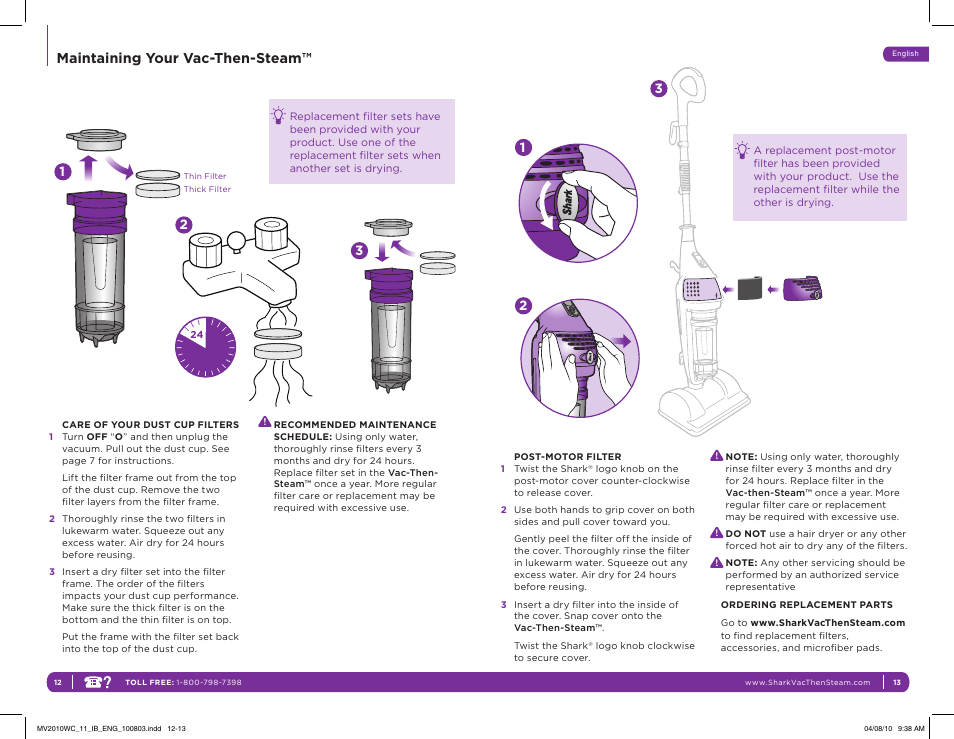 Maintaining your vac-then-steam | Shark VAC-THEN-STEAM MV2010WC User Manual | Page 9 / 11