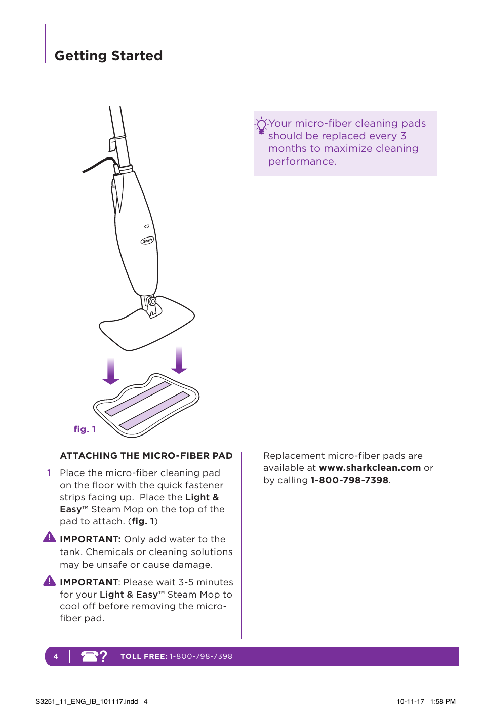 Getting started | Shark LIGHT & EASY S3251 User Manual | Page 10 / 20