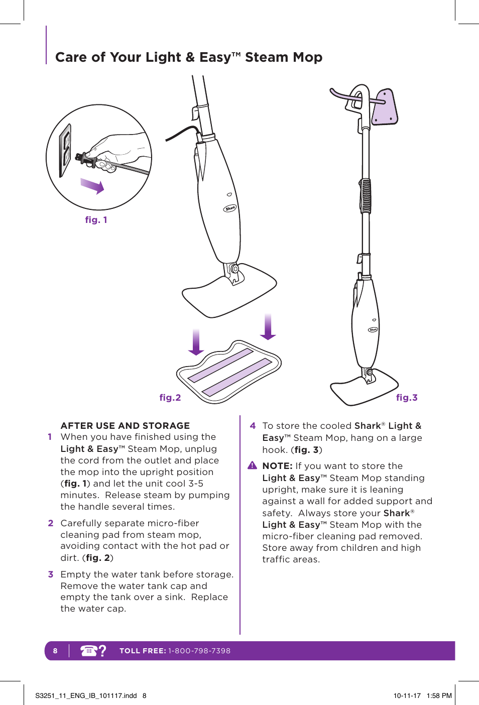 Care of your light & easy™ steam mop | Shark LIGHT & EASY S3251 User Manual | Page 14 / 20