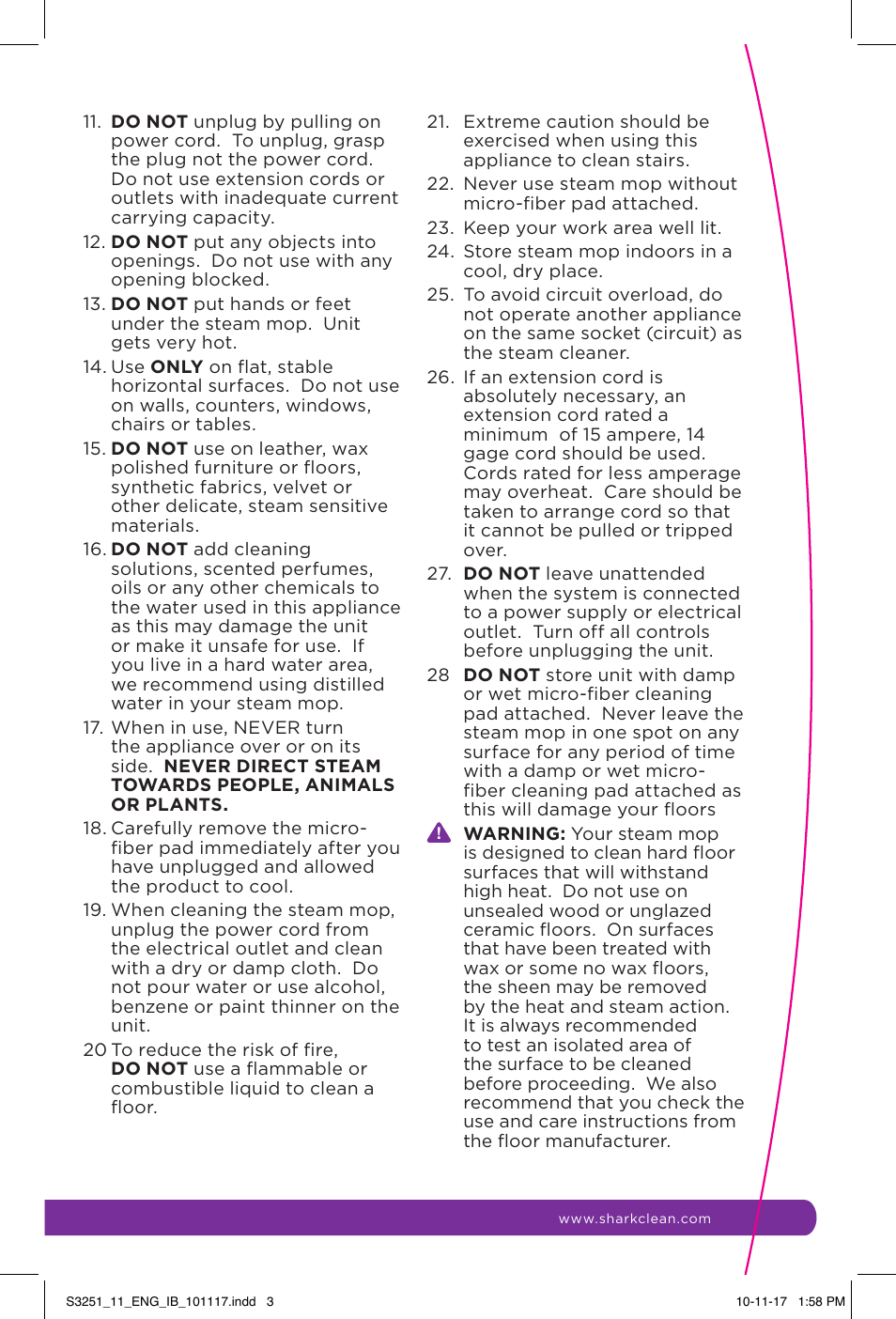 Shark LIGHT & EASY S3251 User Manual | Page 3 / 20