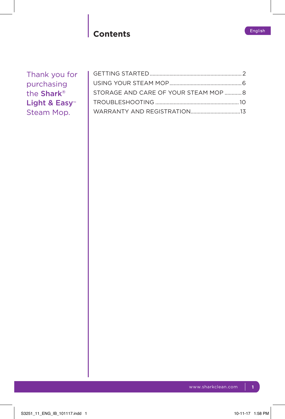 Shark LIGHT & EASY S3251 User Manual | Page 7 / 20