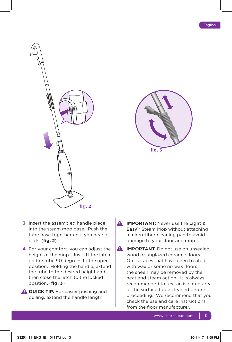 Shark LIGHT & EASY S3251 User Manual | Page 9 / 20