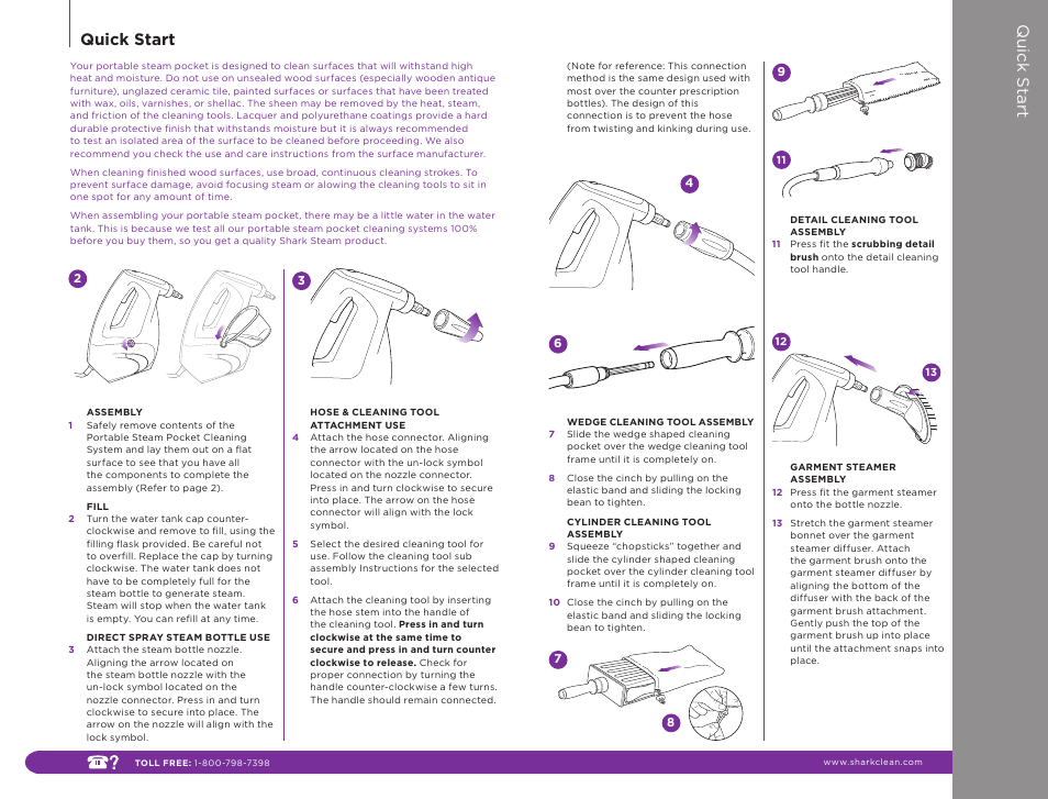 Quick start, Quick s tart | Shark SC630W User Manual | Page 3 / 12