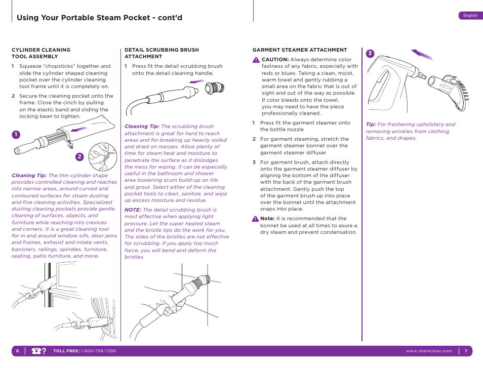 Using your portable steam pocket - cont’d | Shark SC630W User Manual | Page 7 / 12