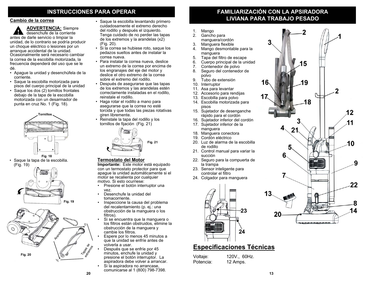 Especificaciones técnicas | Shark EP621 User Manual | Page 15 / 18