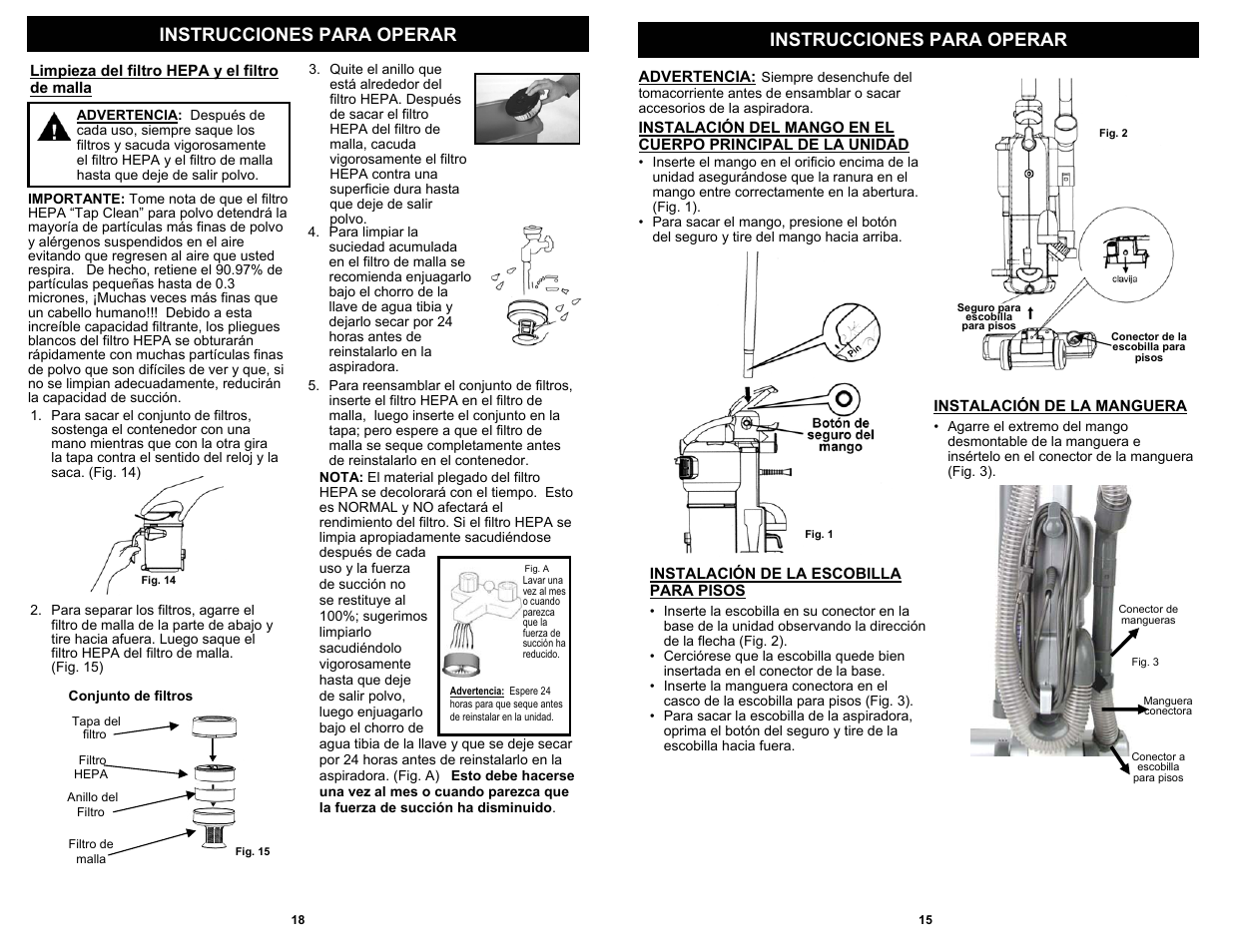 Instrucciones para operar | Shark EP621 User Manual | Page 17 / 18