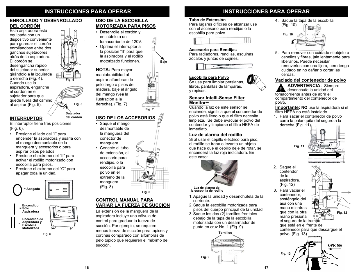 Instrucciones para operar | Shark EP621 User Manual | Page 18 / 18