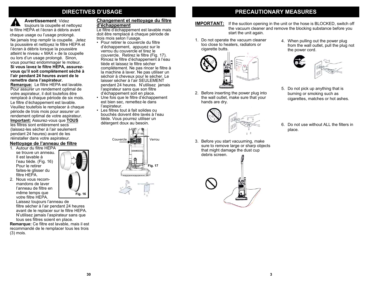 Precautionary measures directives d’usage | Shark EP621 User Manual | Page 5 / 18