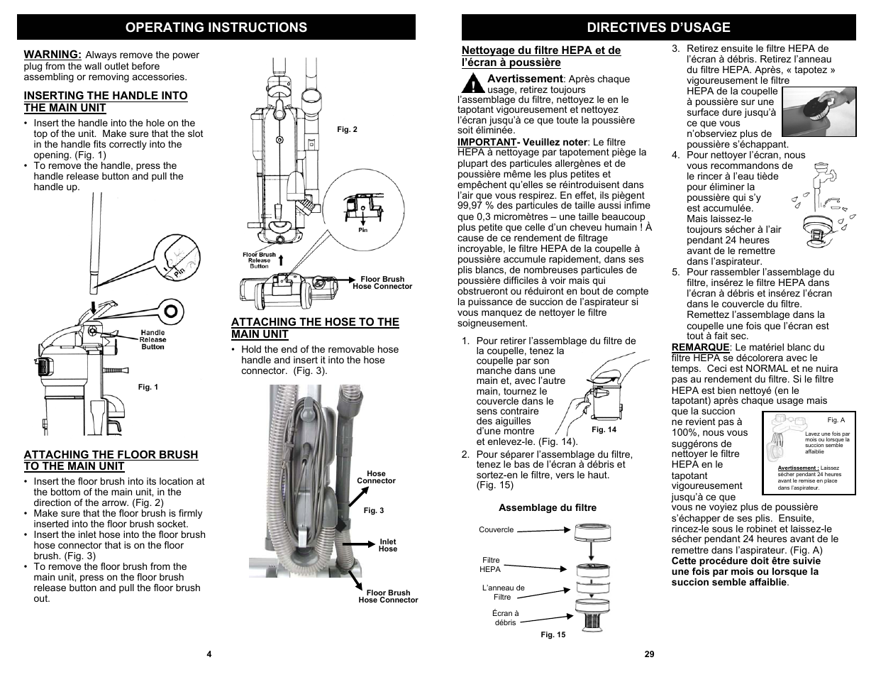 Operating instructions directives d’usage | Shark EP621 User Manual | Page 6 / 18