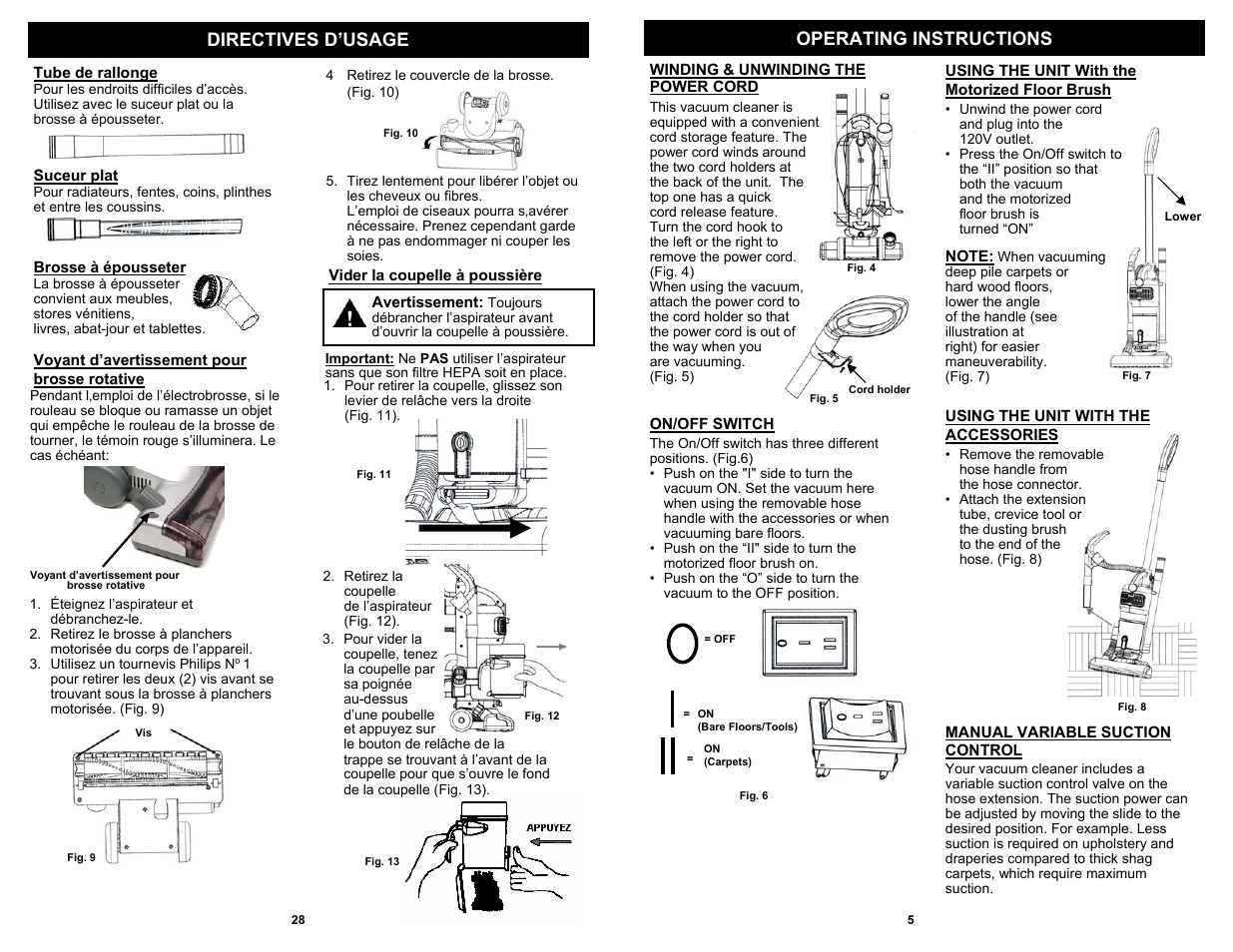 Operating instructions, Directives d’usage | Shark EP621 User Manual | Page 7 / 18