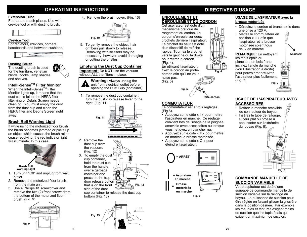 Operating instructions directives d’usage | Shark EP621 User Manual | Page 8 / 18