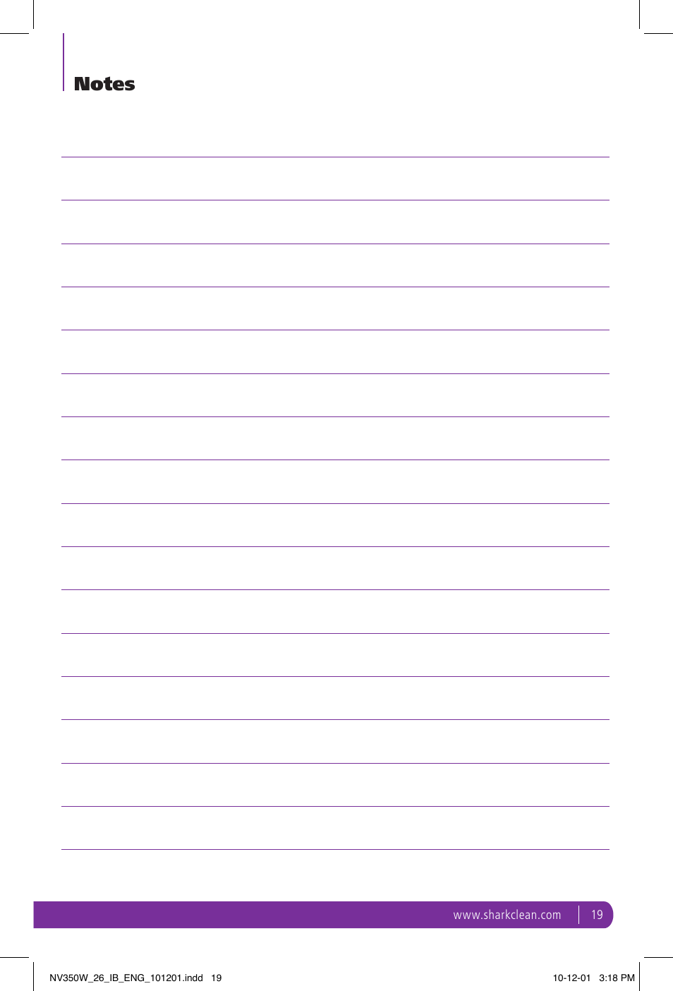 Shark NAVIGATOR NV350W User Manual | Page 19 / 20