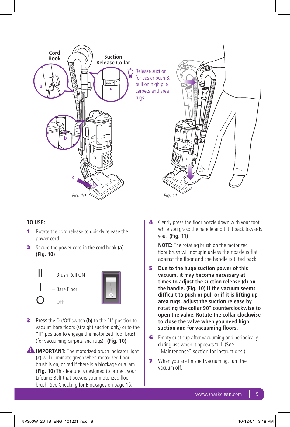 Shark NAVIGATOR NV350W User Manual | Page 9 / 20