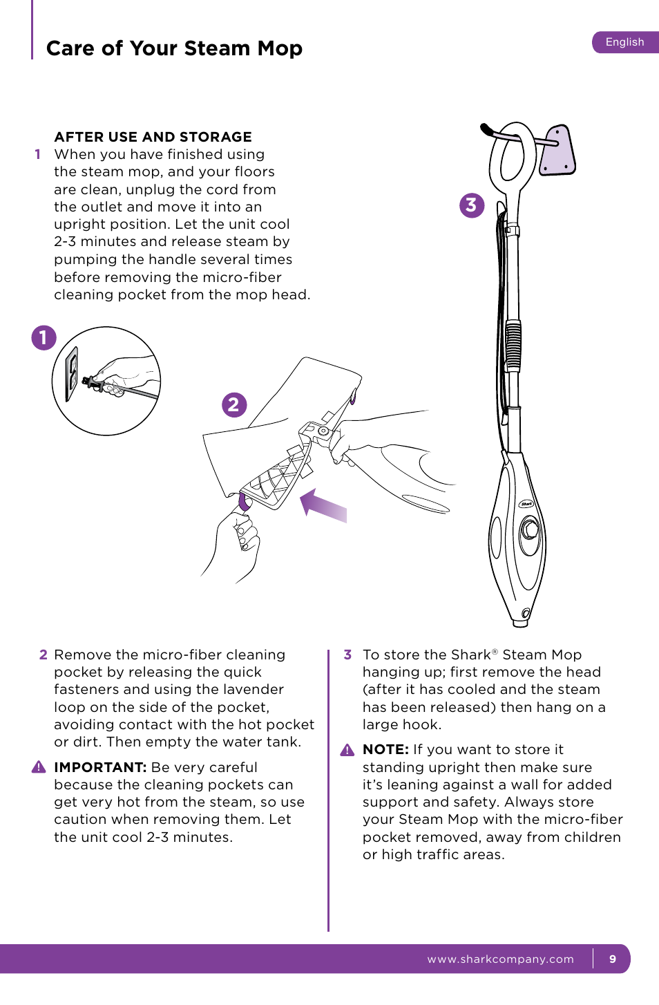 Care of your steam mop | Shark S3501 User Manual | Page 15 / 20