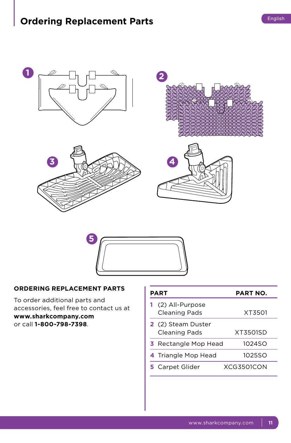 Ordering replacement parts | Shark S3501 User Manual | Page 17 / 20