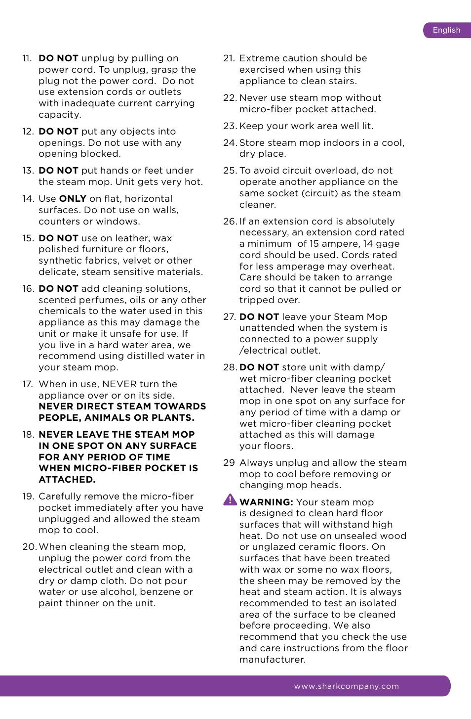 Shark S3501 User Manual | Page 3 / 20