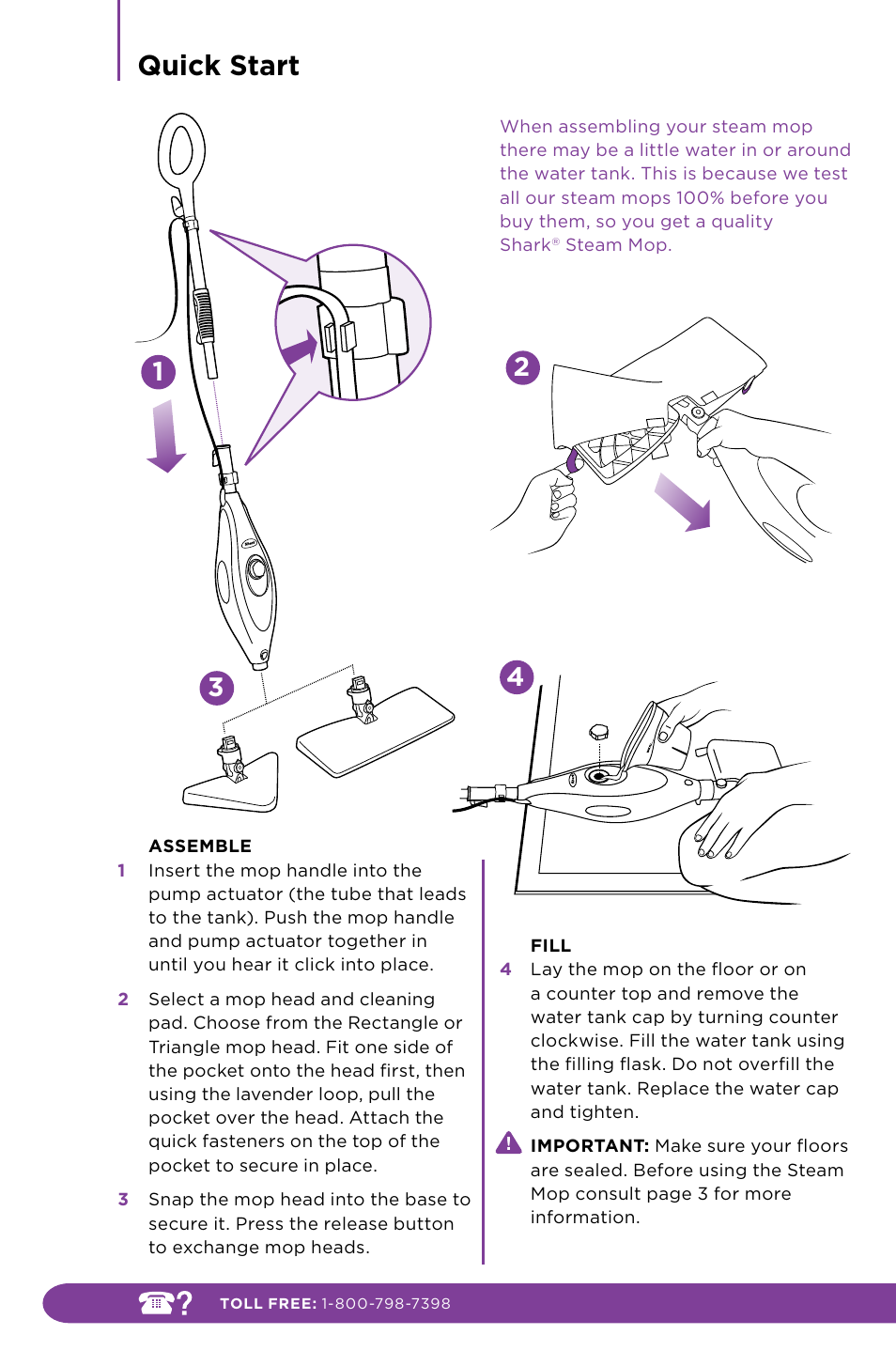 Quick start | Shark S3501 User Manual | Page 4 / 20