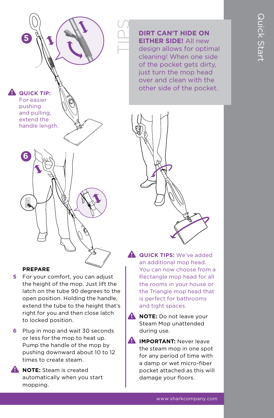 Quick start, Quick s tart | Shark S3501 User Manual | Page 5 / 20