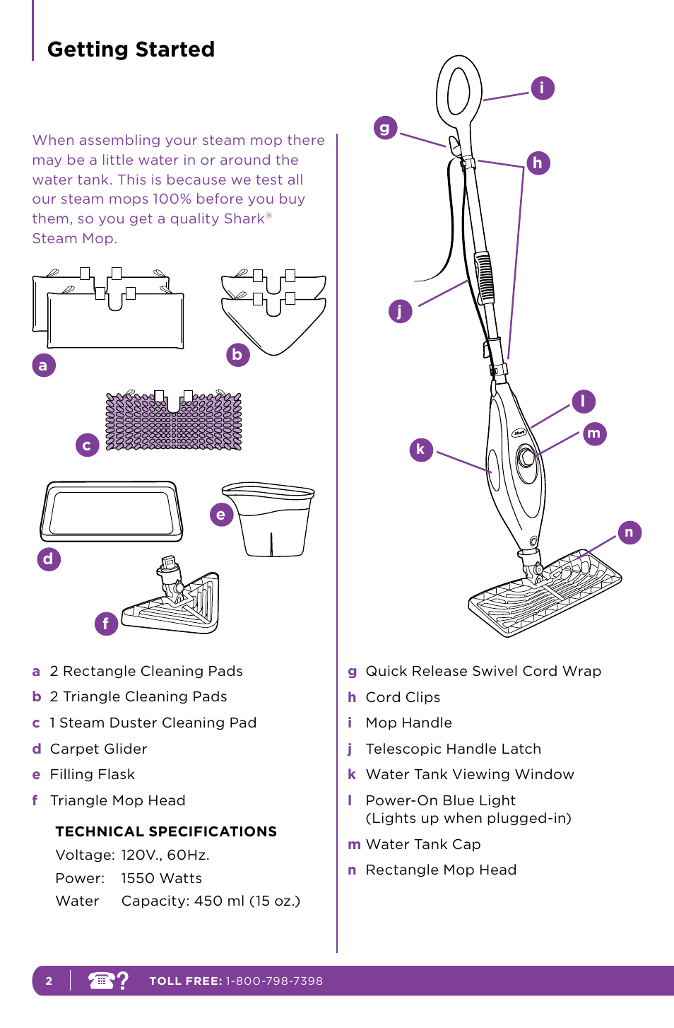 Getting started | Shark S3501 User Manual | Page 8 / 20