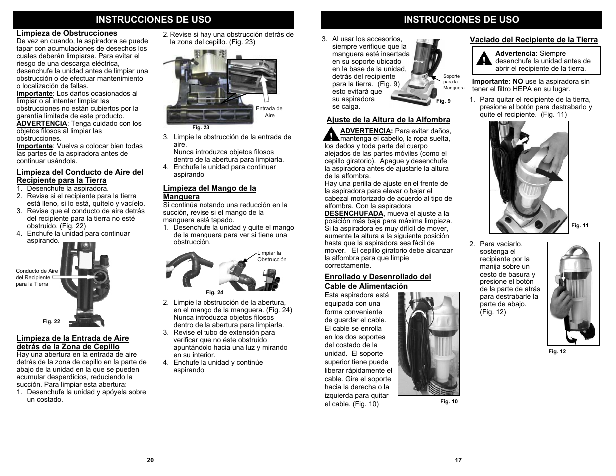 Instrucciones de uso | Shark V1310C User Manual | Page 19 / 20