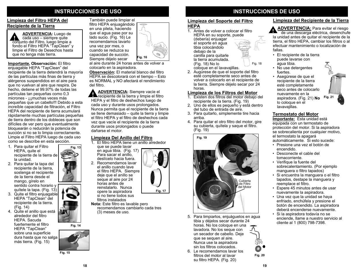 Instrucciones de uso | Shark V1310C User Manual | Page 20 / 20