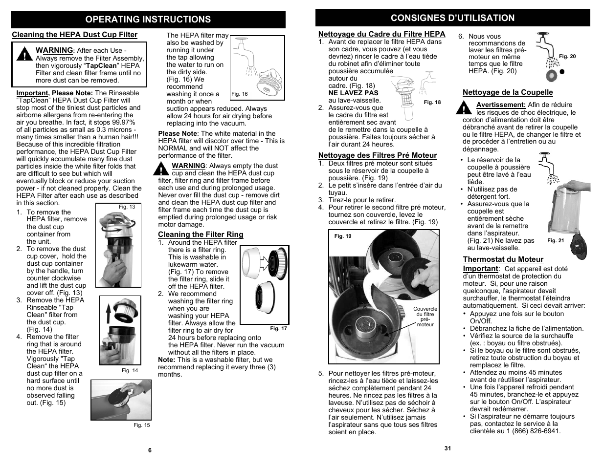Consignes d’utilisation operating instructions | Shark V1310C User Manual | Page 8 / 20