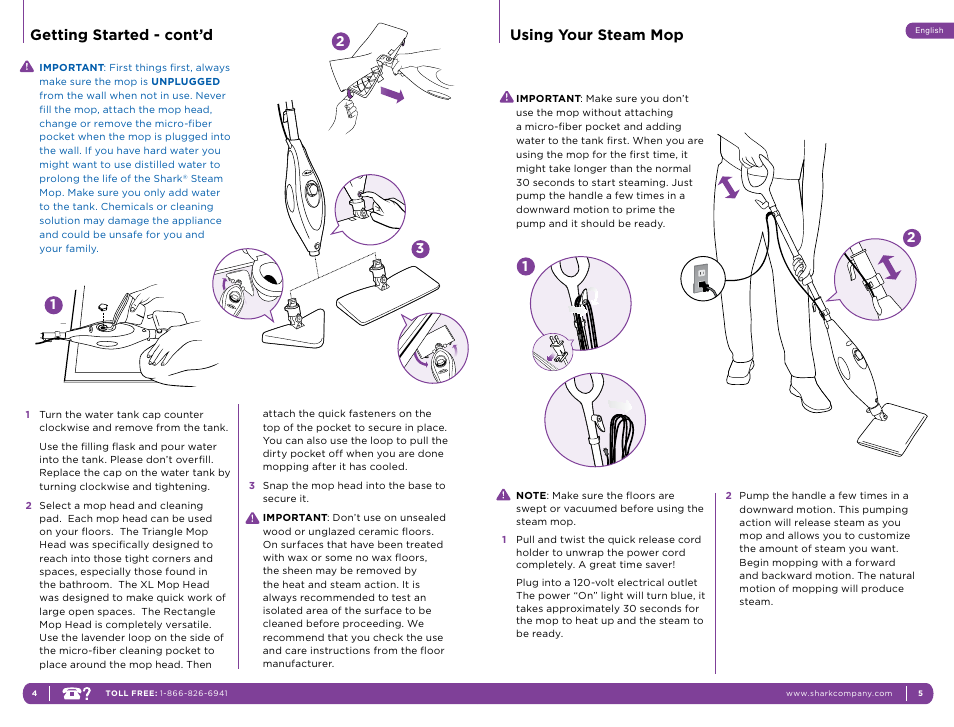 Getting started - cont’d using your steam mop | Shark S3501C User Manual | Page 6 / 11